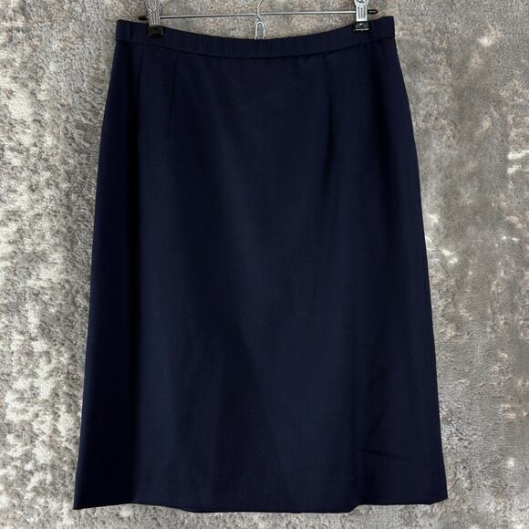 Pendleton Petite Size 12P Career Virgin Wool Midi Pencil Skirt Navy Button Zip - Picture 1 of 10